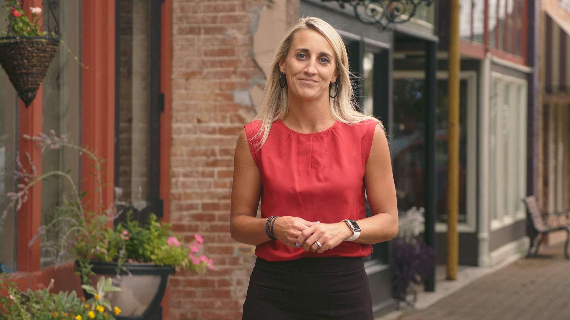 Stephanie Hohenshell outdoors in downtown Ozark